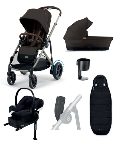 Cybex Pushchairs Cybex e-Gazelle S Electric Pushchair Bundle with Cybex Aton B2 i-Size Car Seat and Base (6 Pieces) – Chocolate Brown