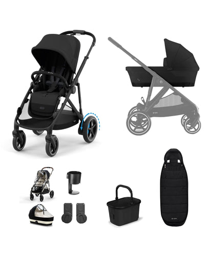Cybex Pushchairs Cybex e-Gazelle S Electric Single to Double Pushchair Bundle (5 Pieces) – Black