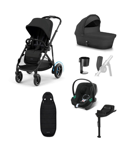 Cybex Pushchairs Cybex e-Gazelle S Electric Single to Double Pushchair Bundle with Cybex Aton B2 i-Size Car Seat (6 Pieces) - Black