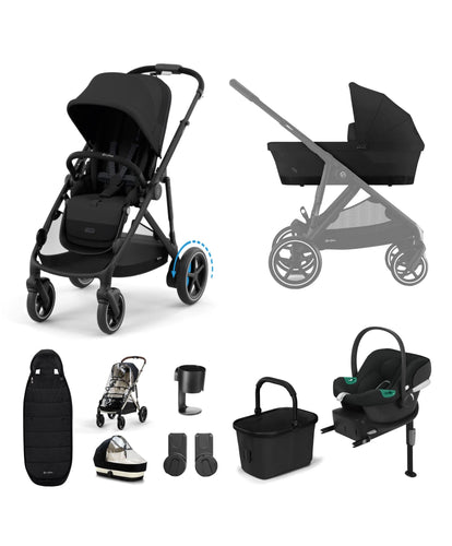 Cybex Pushchairs Cybex e-Gazelle S Electric Single to Double Pushchair Bundle with Cybex Aton B2 i-Size Car Seat and Base (6 Pieces) – Black