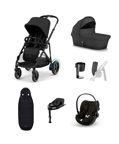 Cybex Pushchairs Cybex e-Gazelle S Electric Single to Double Pushchair Bundle with Cybex Cloud G i-Size Rotating Car Seat & Base (7 Pieces) - Black