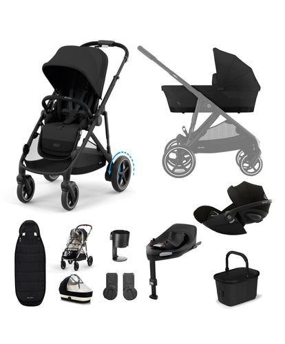 Cybex Pushchairs Cybex e-Gazelle S Electric Single to Double Pushchair Bundle with Cybex Cloud G i-Size Rotating Car Seat & Base (7 Pieces) - Black