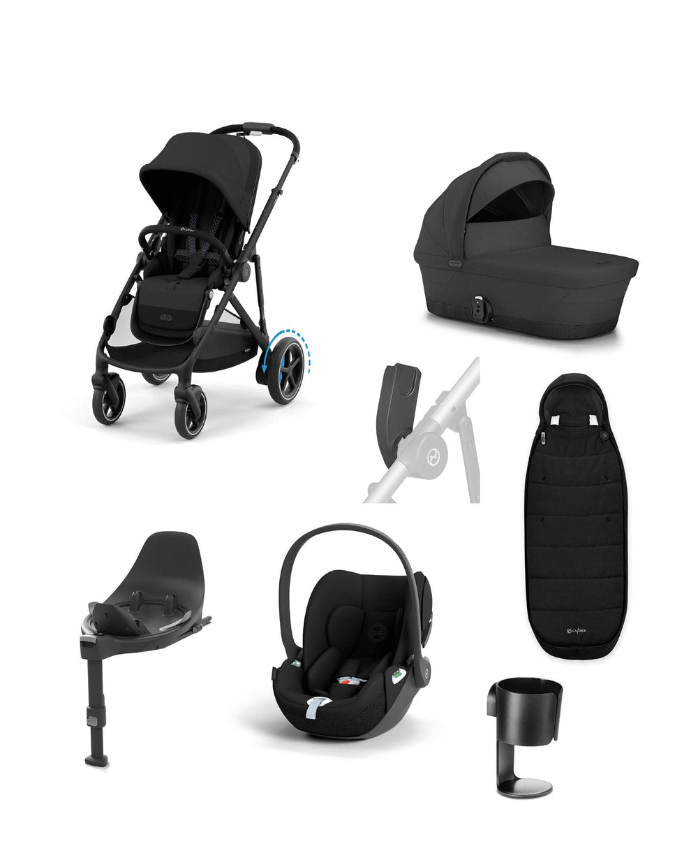 Cybex Pushchairs Cybex e-Gazelle S Electric Single to Double Pushchair Bundle With Cybex Cloud T i-Size + Baby Car Seat &amp; Base (7 Pieces) - Black