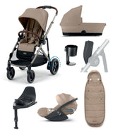 Cybex Pushchairs Cybex e-Gazelle S Electric Single to Double Pushchair Bundle with Cybex Cloud T+ i-Size Rotating Car Seat (7 Pieces) - Almond Beige/ Cozy Beige