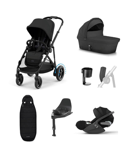 Cybex Pushchairs Cybex e-Gazelle S Electric Single to Double Pushchair Bundle with Cybex Cloud T i-Size Rotating Car Seat (7 Pieces) - Black