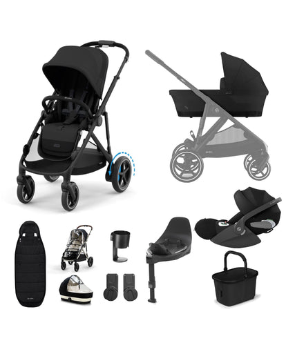 Cybex Pushchairs Cybex e-Gazelle S Electric Single to Double Pushchair Bundle with Cybex Cloud T i-Size Rotating Car Seat (7 Pieces) - Black
