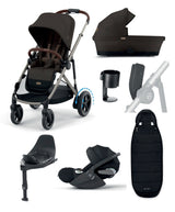 Cybex Pushchairs Cybex e-Gazelle S Electric Single to Double Pushchair Bundle with Cybex Cloud T+ i-Size Rotating Car Seat (7 Pieces) - Chocolate Brown