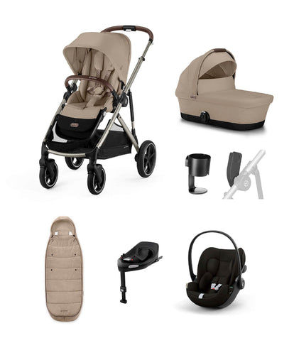 Cybex Pushchairs Cybex Gazelle S Pushchair Bundle with Cloud G i-Size Car Seat & Base (7 Pieces) - Almond Beige