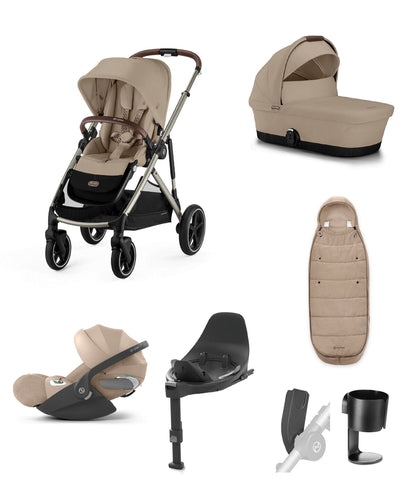 Cybex Pushchairs Cybex Gazelle S Pushchair Bundle with Cloud T i-Size Baby Car Seat & Base (7 Pieces) - Almond Beige