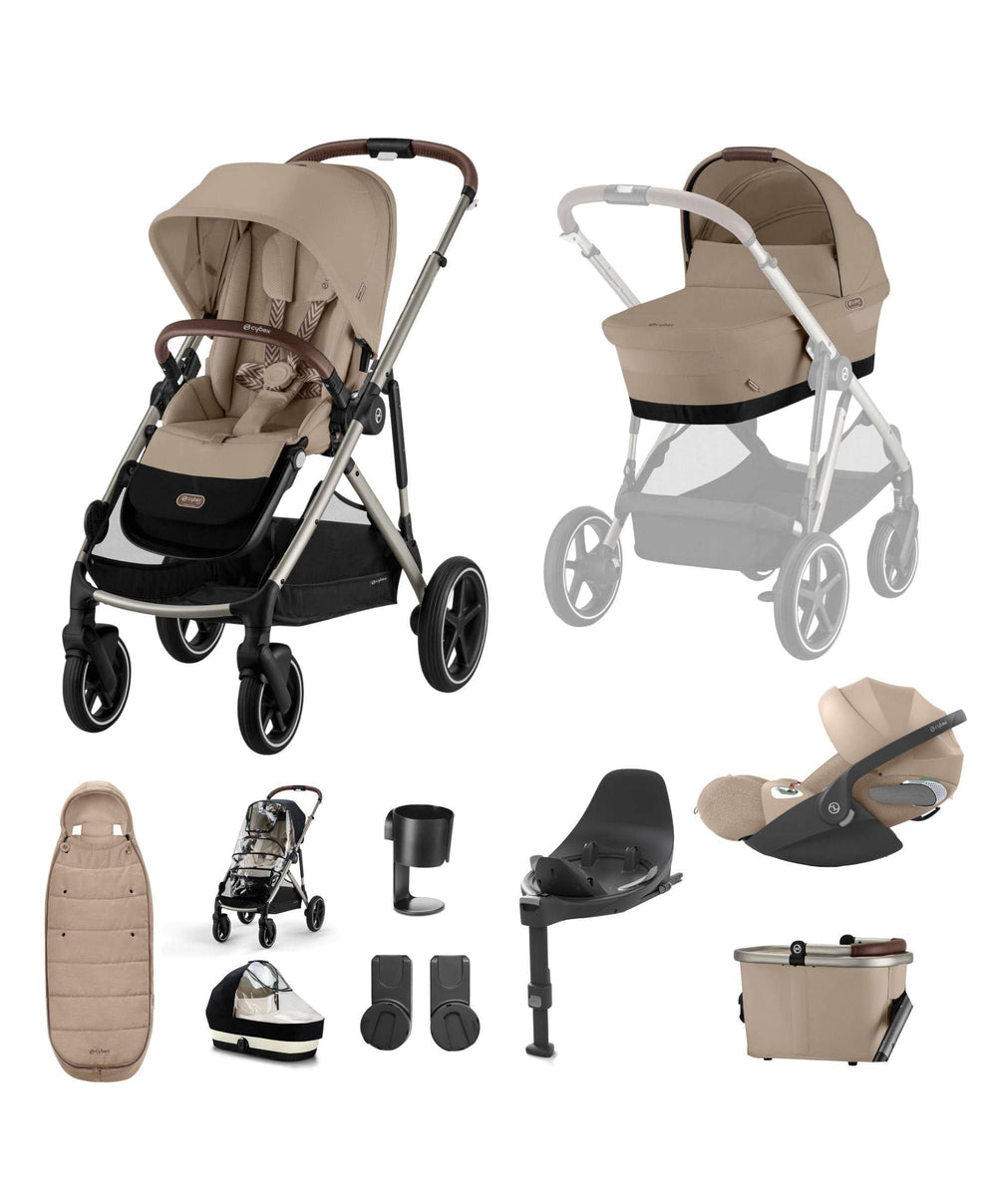 Cybex Pushchairs Cybex Gazelle S Pushchair Bundle with Cloud T i-Size Baby Car Seat &amp; Base (7 Pieces) - Almond Beige