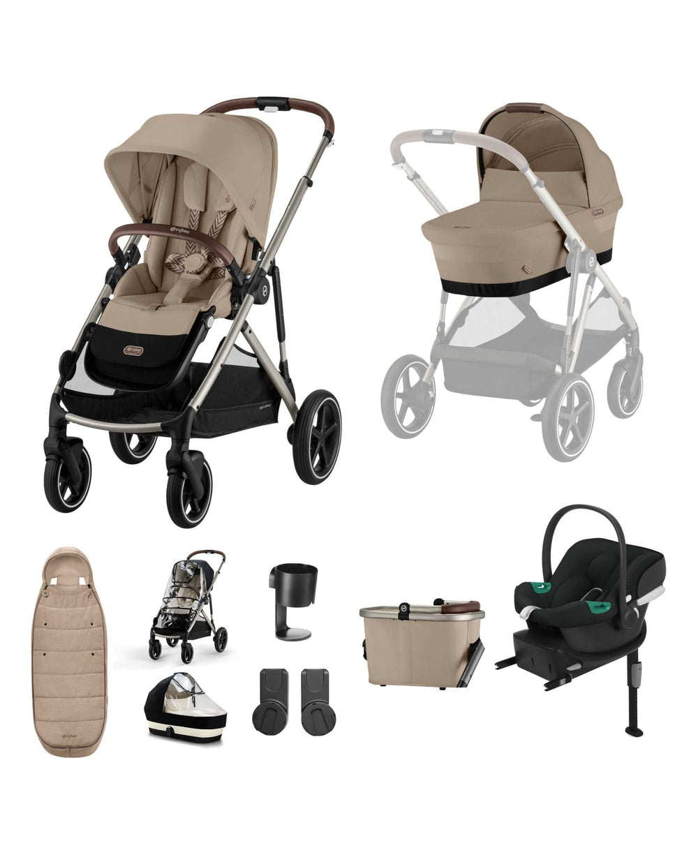 Cybex Pushchairs Cybex Gazelle S Pushchair Bundle with Cybex Aton B2 i-Size Car Seat &amp; Base (7 Pieces) - Almond Beige