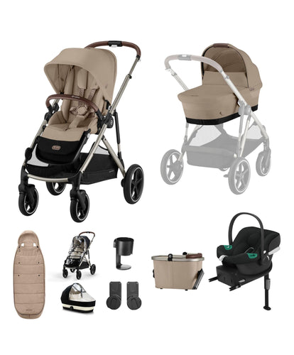 Cybex Pushchairs Cybex Gazelle S Pushchair Bundle with Cybex Aton B2 i-Size Car Seat & Base (7 Pieces) - Almond Beige