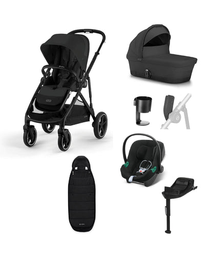 Cybex Pushchairs Cybex Gazelle S Pushchair Bundle with Cybex Aton B2 i-Size Infant Car Seat (7 Pieces) - Moon Black