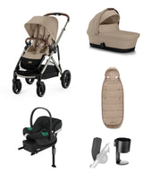 Cybex Pushchairs Cybex Gazelle S Pushchair Bundle with Cybex Aton B2 i-Size Infant Car Seat & Base (7 Pieces) - Almond Beige