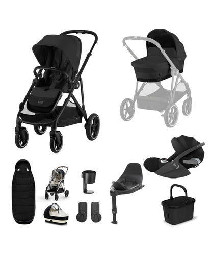 Cybex Pushchairs Cybex Gazelle S Pushchair Bundle with Cybex Cloud T i-Size Rotating Baby Car Seat (7 Pieces) - Moon Black