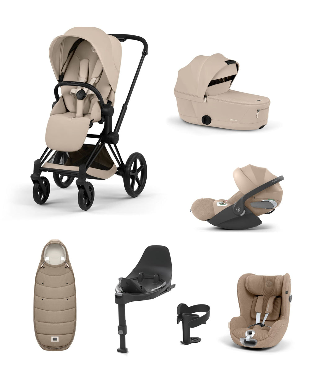 Cybex Pushchairs Cybex Priam Ultimate Pushchair Bundle With Cybex Cloud T Plus &amp; Cybex Sirona T I-Size Plus Car Seat &amp; Base - Black/Cozy Beige