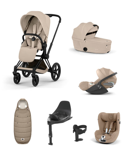 Cybex Pushchairs Cybex Priam Ultimate Pushchair Bundle With Cybex Cloud T Plus & Cybex Sirona T I-Size Plus Car Seat & Base - Black/Cozy Beige