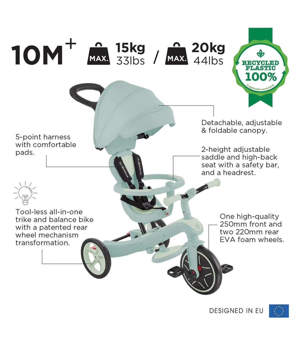 Globber Ride on Toy Globber Explorer Trike Eco 4 in 1 - Pistachio