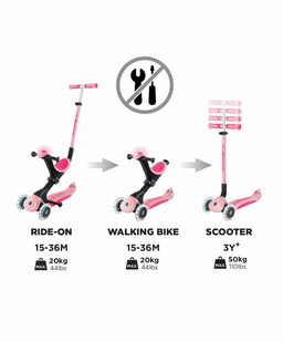 Globber Ride on Toy Globber Go Up Deluxe Lights - Pastel Pink