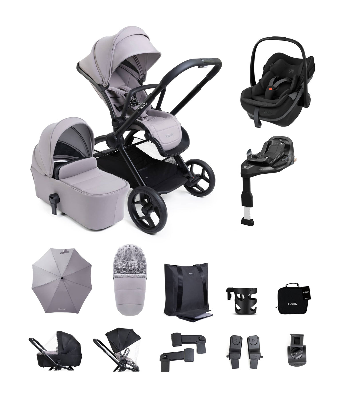 iCandy iCandy Core 2 Pushchair Bundle With Maxi-Cosi Pebble Slide Pro Car Seat & Base – Grey