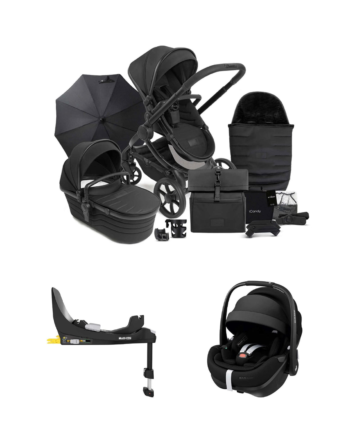 iCandy iCandy Peach 7 STUDIO Complete Bundle and Maxi-Cosi Pebble 360 Pro Car Seat & Base - Black