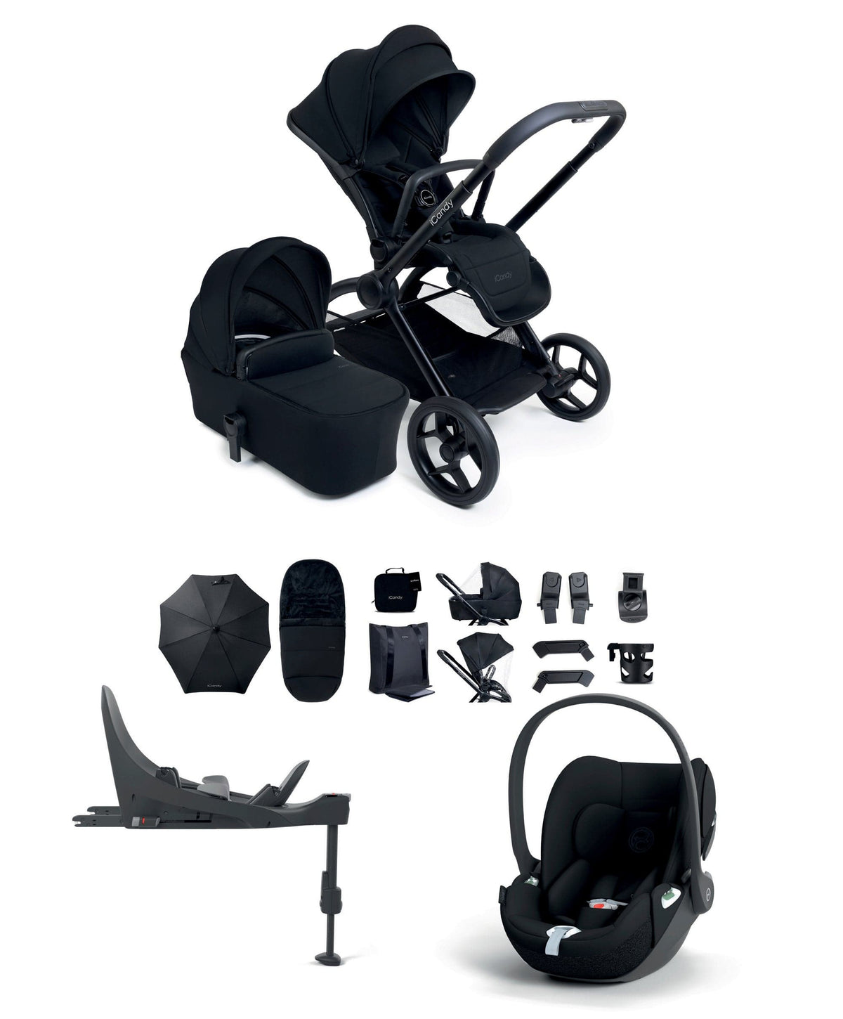 iCandy Pushchairs iCandy Core 2 Pushchair Bundle With Cybex Cloud T Car Seat & Base - Black
