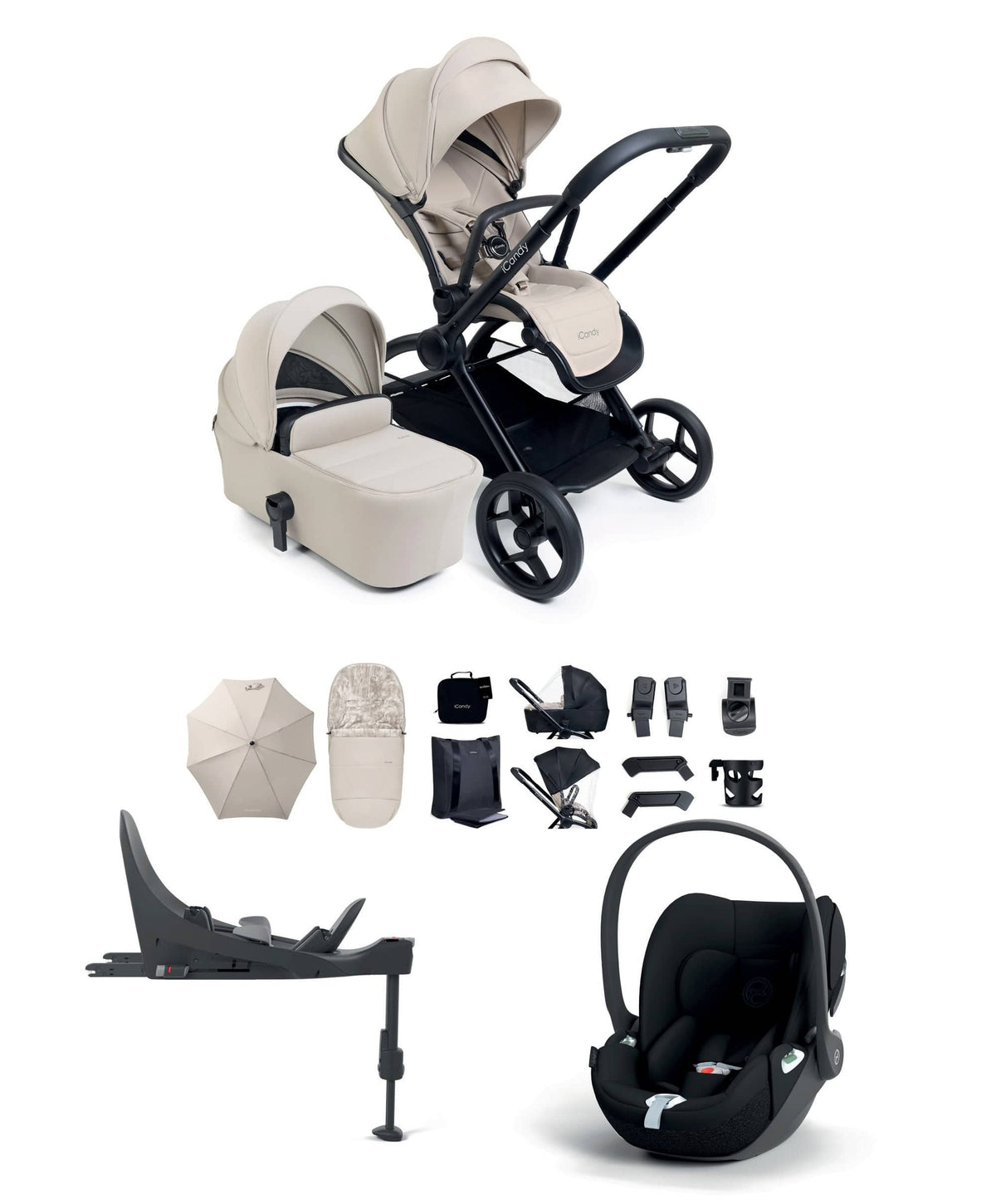 iCandy Pushchairs iCandy Core 2 Pushchair Bundle With Cybex Cloud T Car Seat & Base - Sandstone