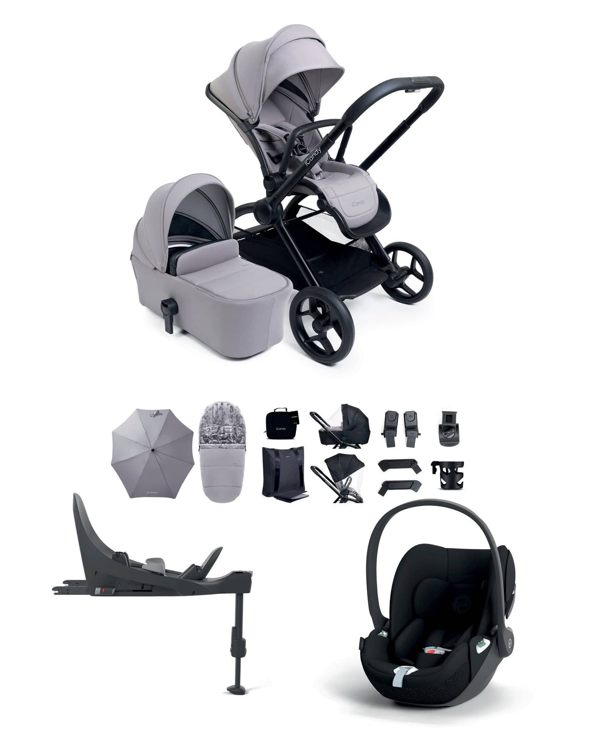 iCandy Pushchairs iCandy Core 2 Pushchair Bundle With Cybex Cloud T+ Car Seat & Base - Storm Grey