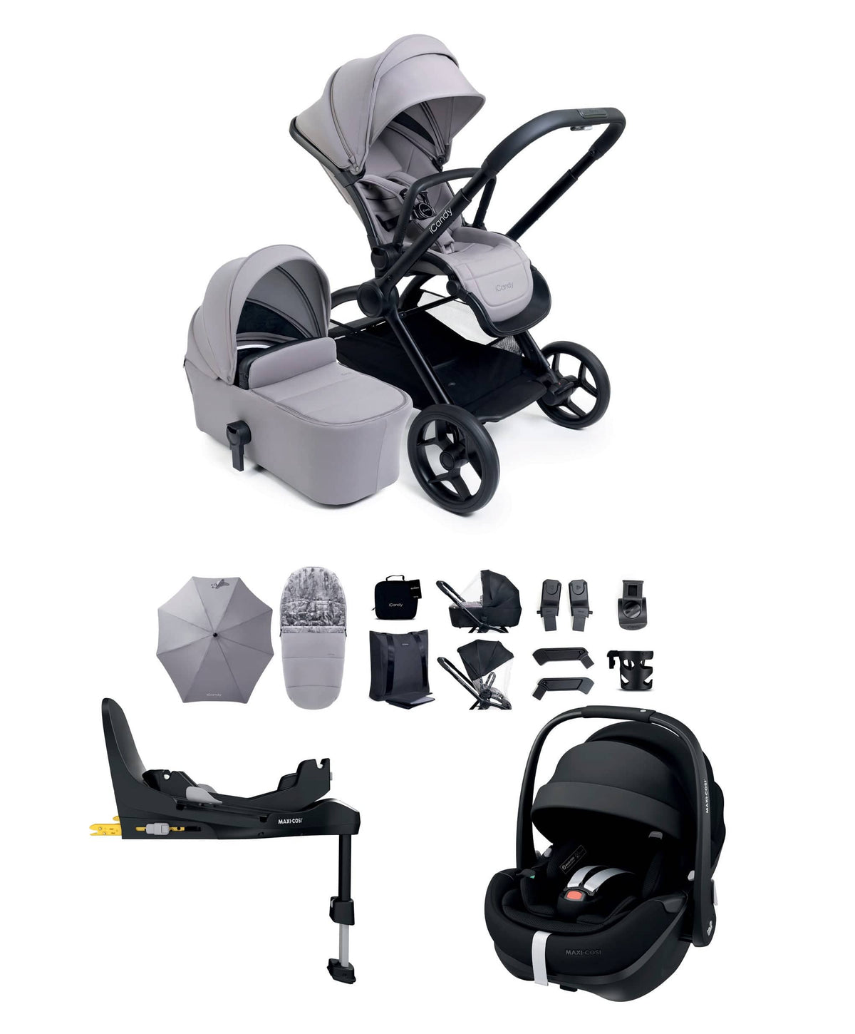 iCandy Pushchairs iCandy Core 2 Pushchair Bundle With Maxi-Cosi Pebble 360 Pro Car Seat & Base - Storm Grey