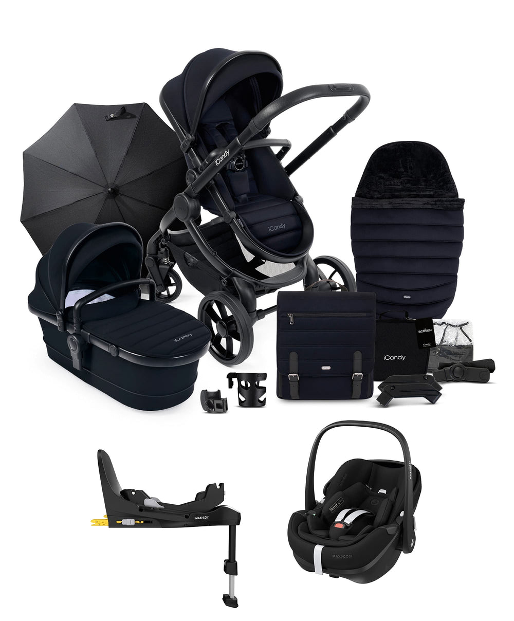iCandy Pushchairs iCandy Peach 7 Bundle in Black with Maxi-Cosi Pebble 360 Pro Car Seat & FamilyFix 360 Base