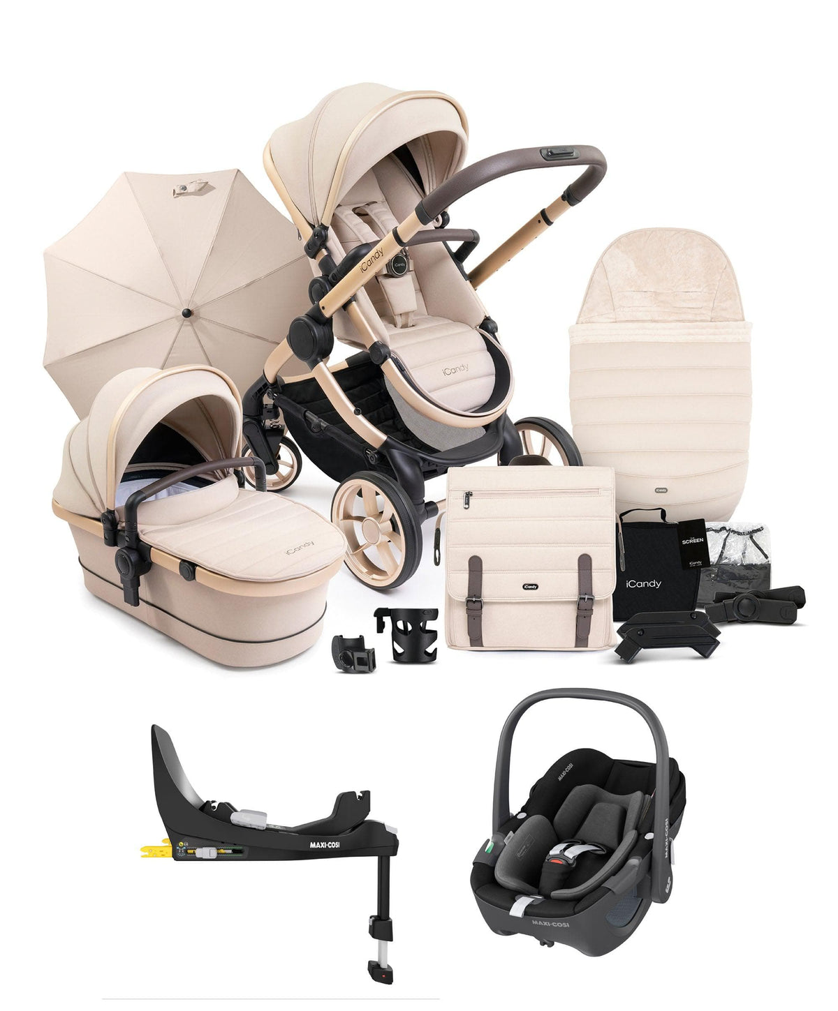 iCandy Peach Pushchair Bundle Maxi-Cosi Car Seat Biscotti