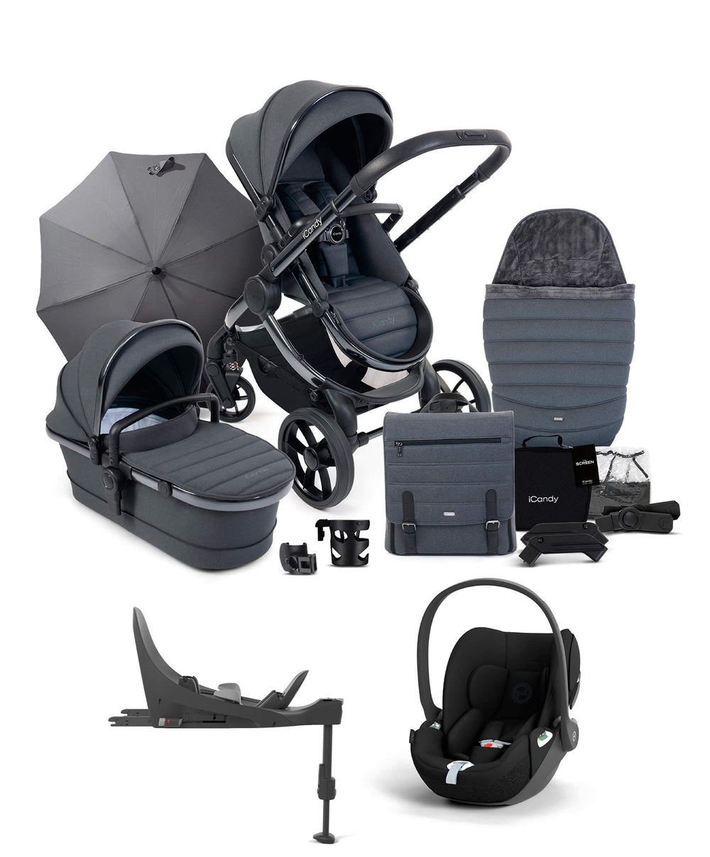 iCandy Pushchairs iCandy Peach 7 Pushchair Bundle with Cloud T Car Seat and Base in Dark Grey