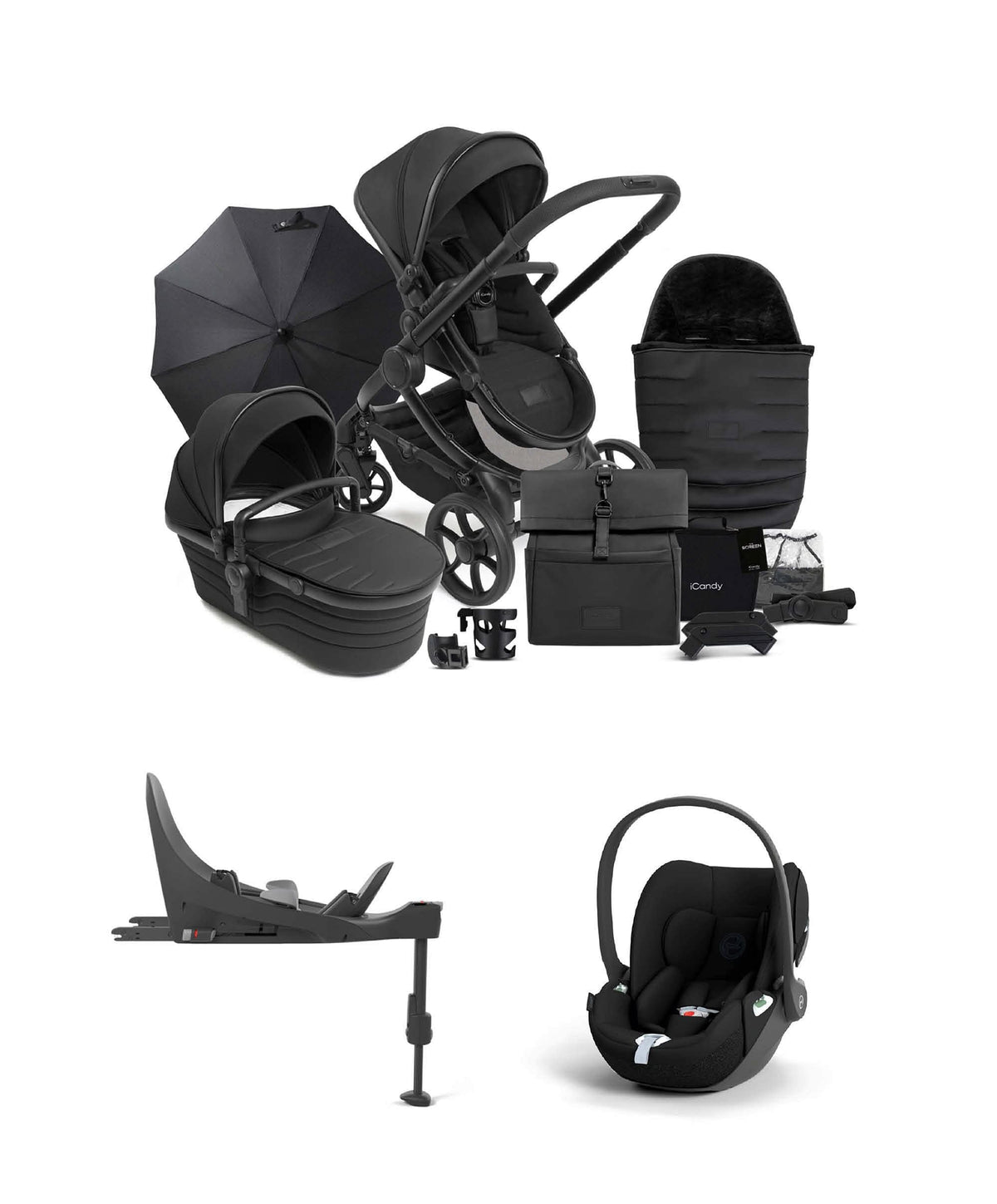 iCandy Pushchairs iCandy Peach 7 STUDIO Complete Bundle and Cybex Cloud T i-Size Rotating Car Seat & Base - Black