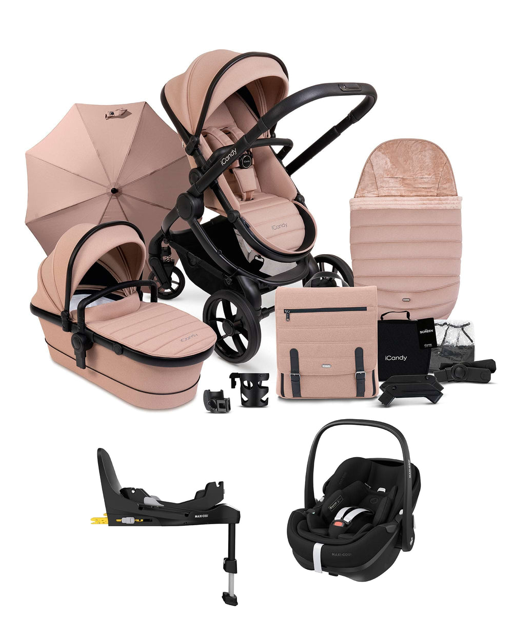 iCandy Pushchairs iCandy Peach 7 Summer Bundle with Maxi-Cosi Pebble 360 Pro Car Seat & FamilyFix 360 Base in Cookie