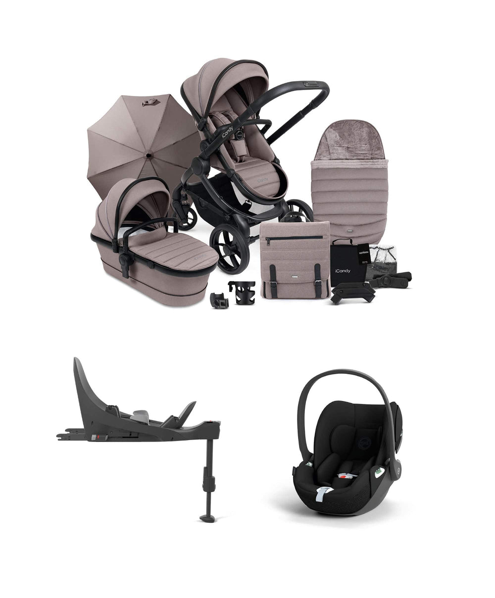 iCandy Pushchairs iCandy Peach7 Porcini Complete Bundle With Cybex Cloud T i-Size Rotating Baby Car Seat &amp; Base