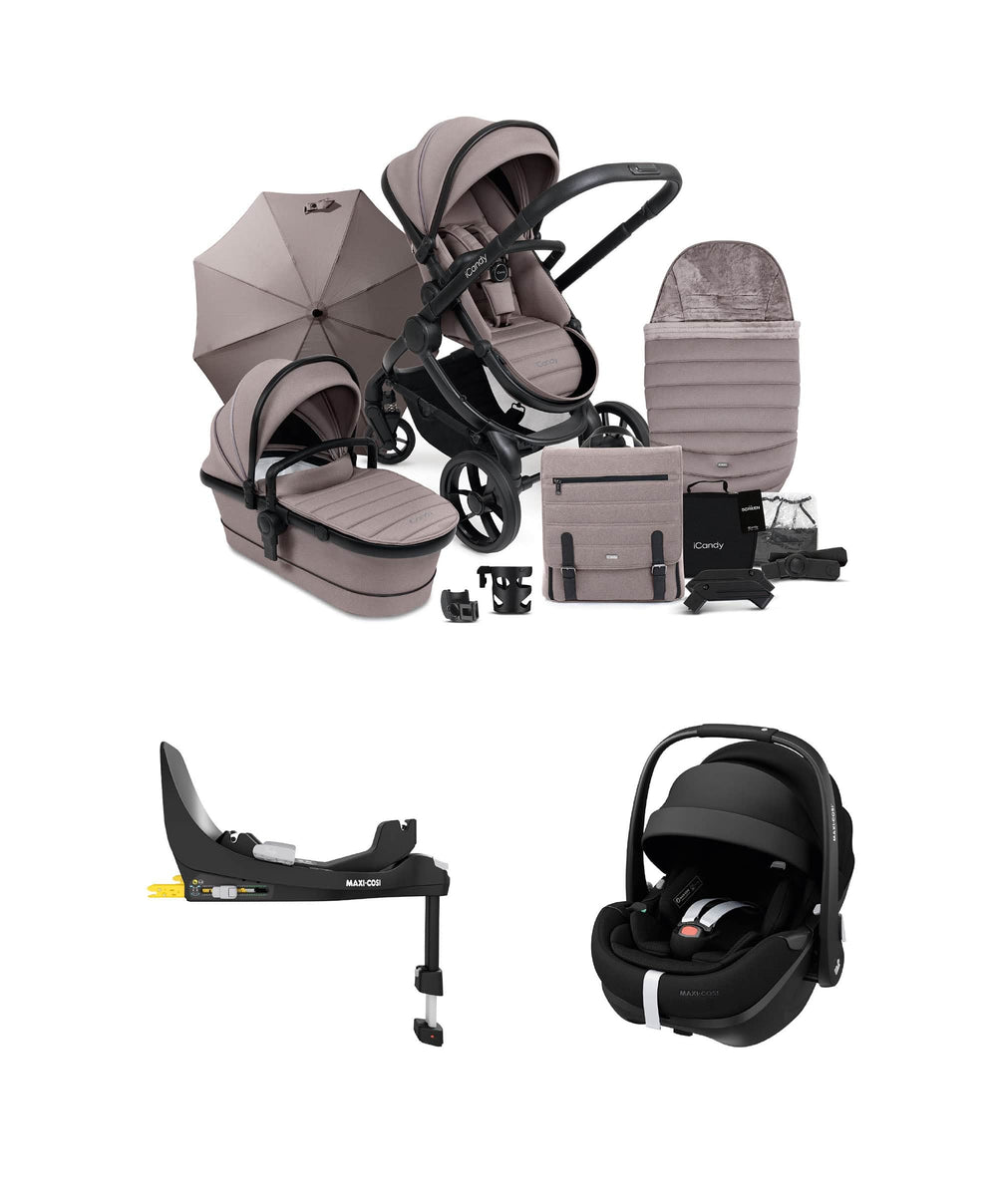 iCandy Pushchairs iCandy Peach7 Porcini Complete Bundle With Maxi-Cosi Pebble 360 Pro² Car Seat &amp; Base