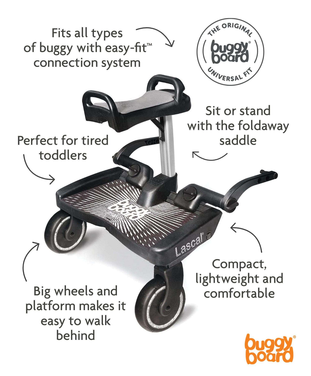 Lascal Black Maxi BuggyBoard® Plus Grey Saddle – Mamas & Papas IE
