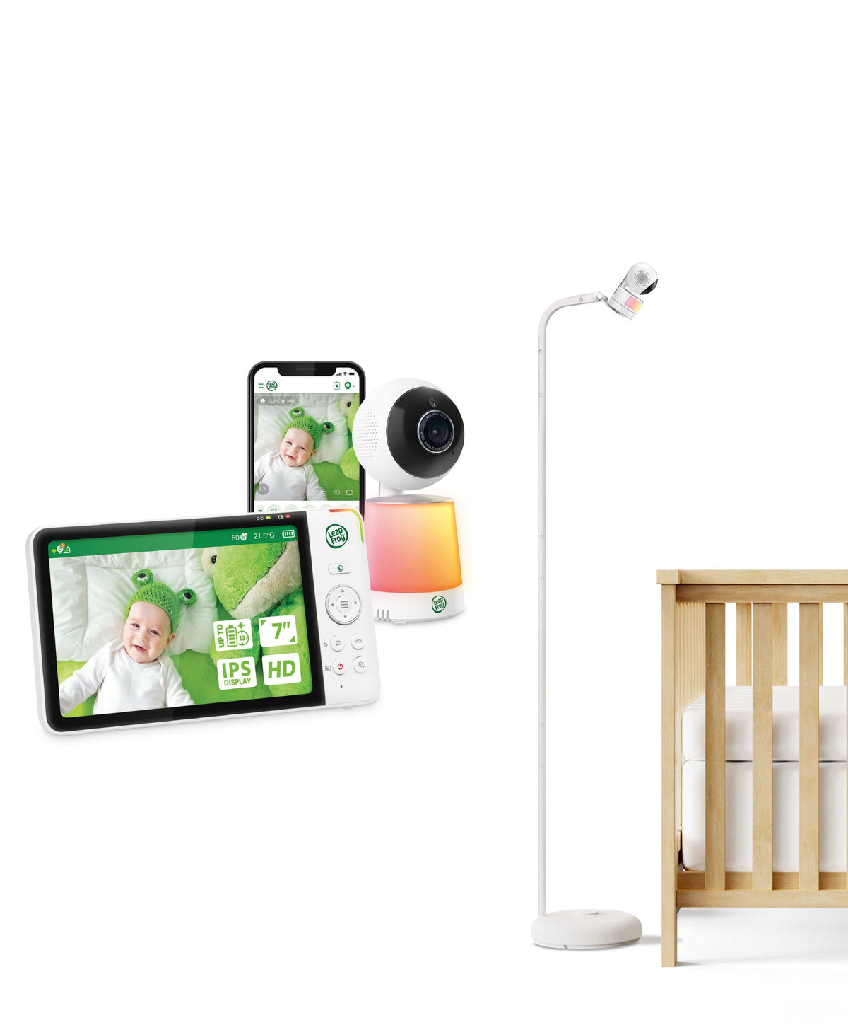 Leapfrog Baby Monitors Leapfrog 7 Inch LF4917HD Pan & Tilt Monitor with Floorstand - White