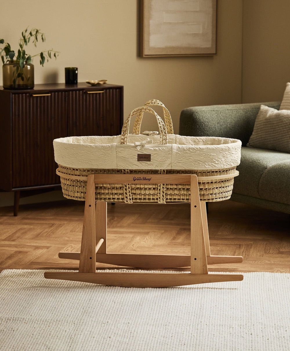 Little Green Sheep Little Green Sheep Furrow Knit Moses Basket &amp; Mattress - Linen