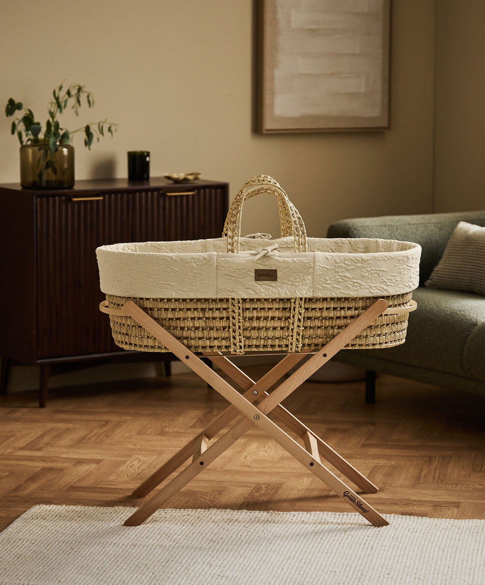 Little Green Sheep Little Green Sheep Furrow Knit Moses Basket &amp; Mattress - Linen