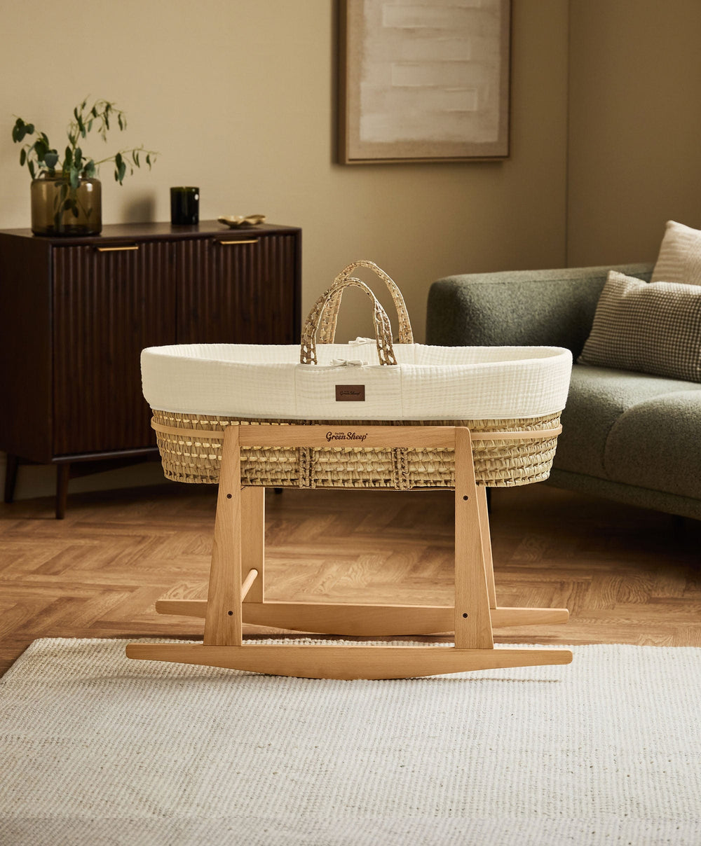 Little Green Sheep Little Green Sheep Muslin Moses Basket &amp; Mattress - Ecru
