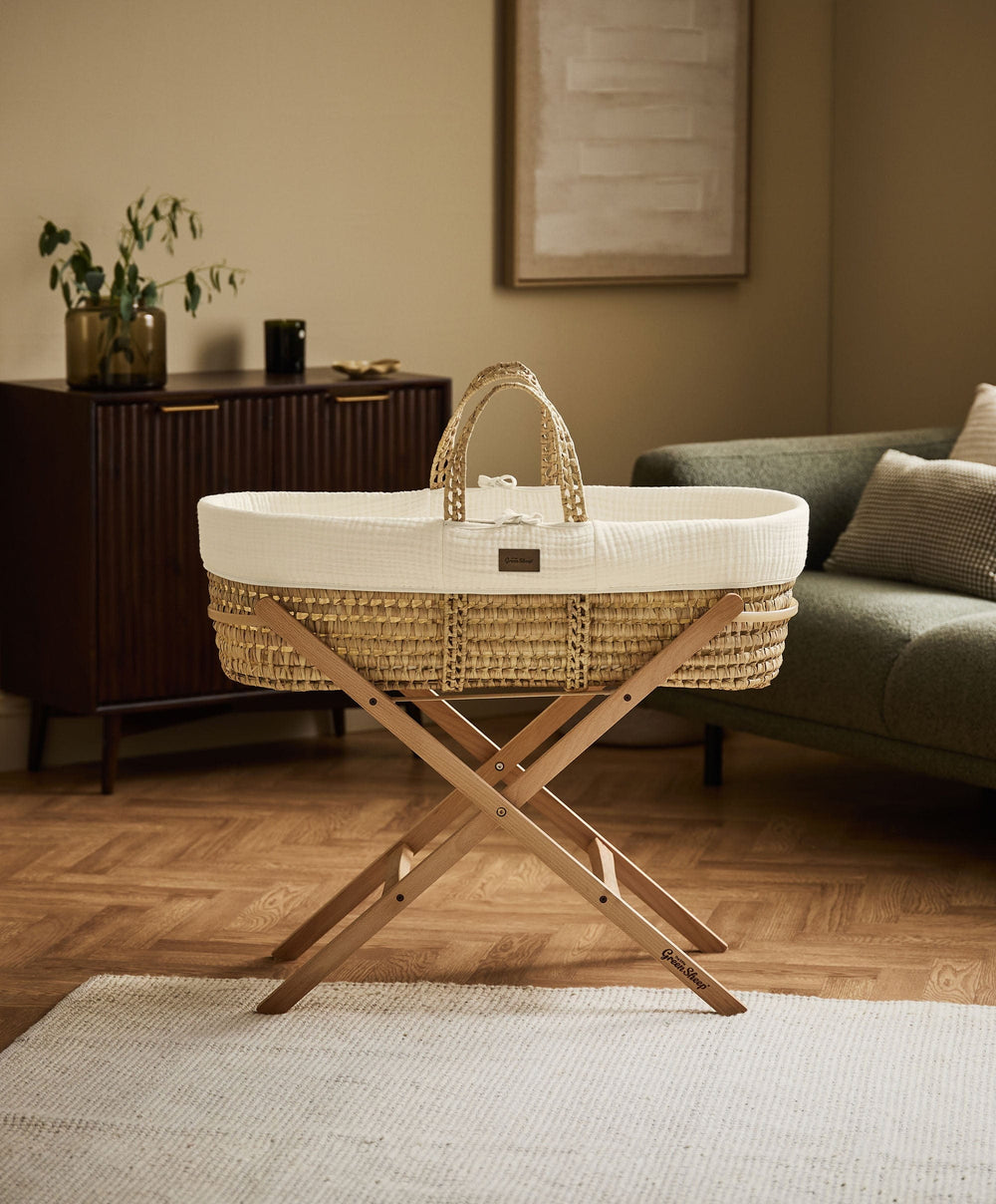 Little Green Sheep Little Green Sheep Muslin Moses Basket &amp; Mattress - Ecru