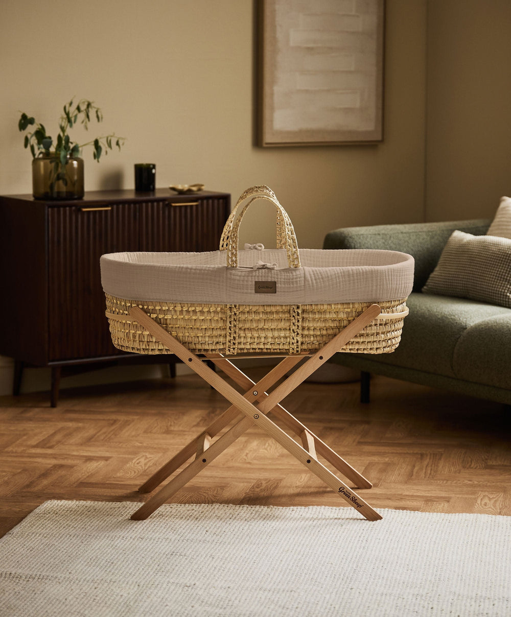 Little Green Sheep Little Green Sheep Muslin Moses Basket &amp; Mattress - Truffle