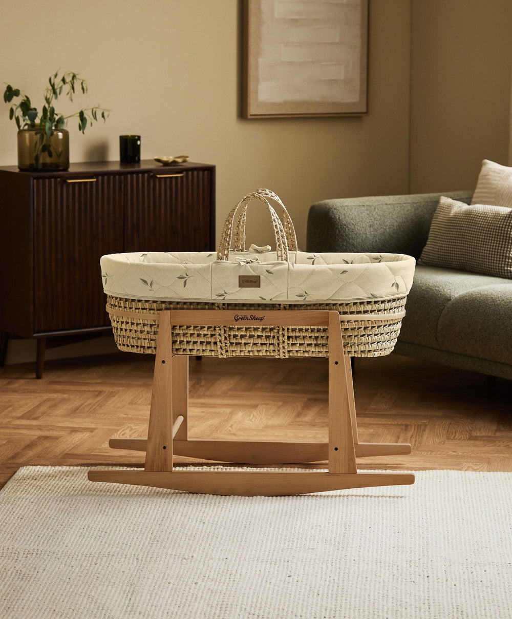Little Green Sheep Little Green Sheep Quilted Moses Basket &amp; Mattress - Leaves