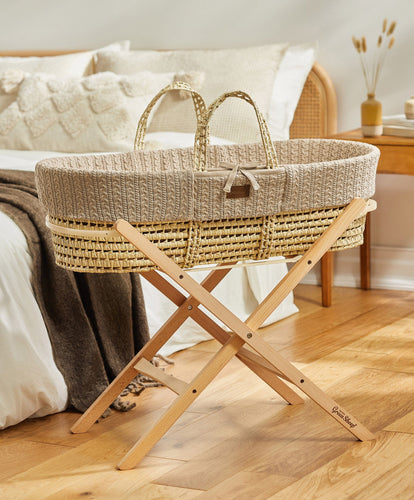 Little Green Sheep Moses Baskets Little Green Sheep Organic Knitted Moses Basket & Mattress - Truffle