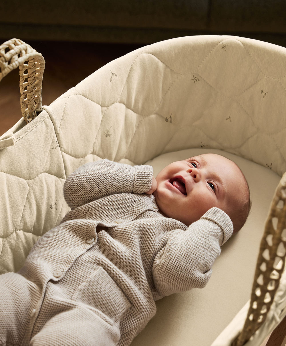 Little Green Sheep Quilted Moses Basket &amp; Mattress - Floral