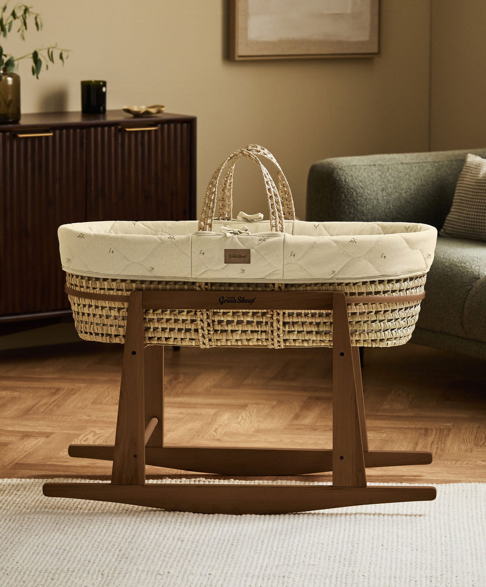 Little Green Sheep Quilted Moses Basket &amp; Mattress - Floral