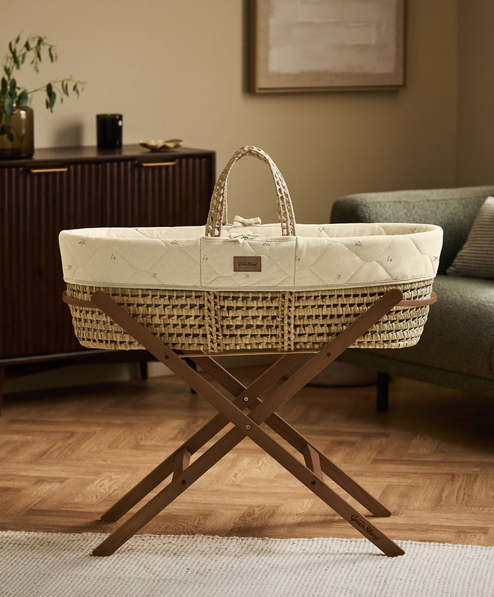 Little Green Sheep Quilted Moses Basket &amp; Mattress - Floral