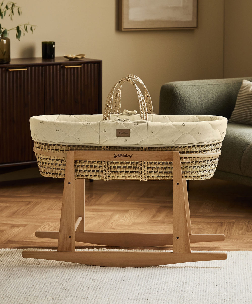Little Green Sheep Quilted Moses Basket &amp; Mattress - Floral
