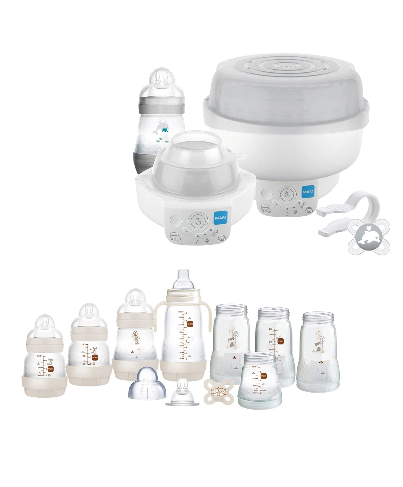 MAM Baby 6 in 1 Electric Steriliser Small Bottle Starter Set Bundle Mamas Papas IE